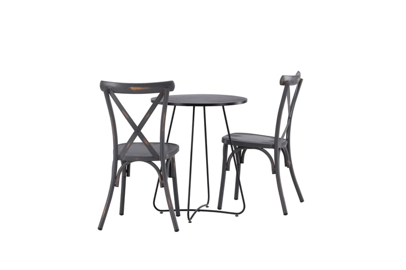 Bacong Caféset Rund 60 cm + 2 st Tablas Matstolar - Mörkgrå/Svart - Utemöbler - Utegrupp - Caféset