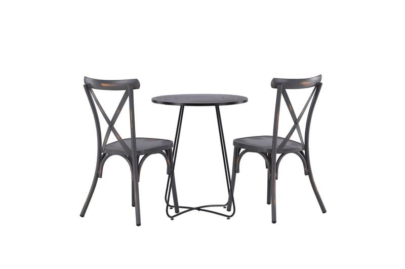 Bacong Caféset Rund 60 cm + 2 st Tablas Matstolar - Mörkgrå/Svart - Utemöbler - Utegrupp - Caféset