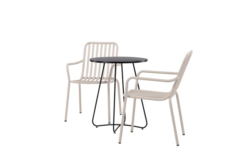 Bacong Caféset Rund 60 cm + 2 st Peking Karmstolar - Beige/Svart - Utemöbler - Utegrupp - Caféset