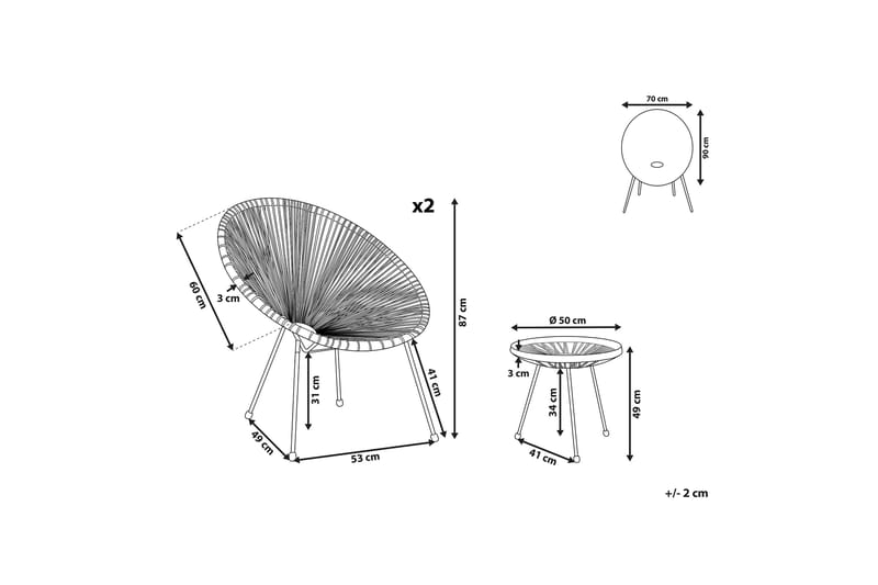 CAYACO Balkongbord 70 cm Konstrotting/Grön + 2 Utestolar - Utemöbler - Utegrupp - Caféset