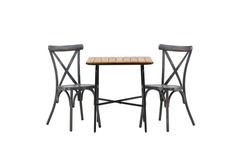 Holmbeck Caféset 70 cm + 2 st Tablas Matstolar - Brun/Mörkgrå - Utemöbler - Utegrupp - Caféset