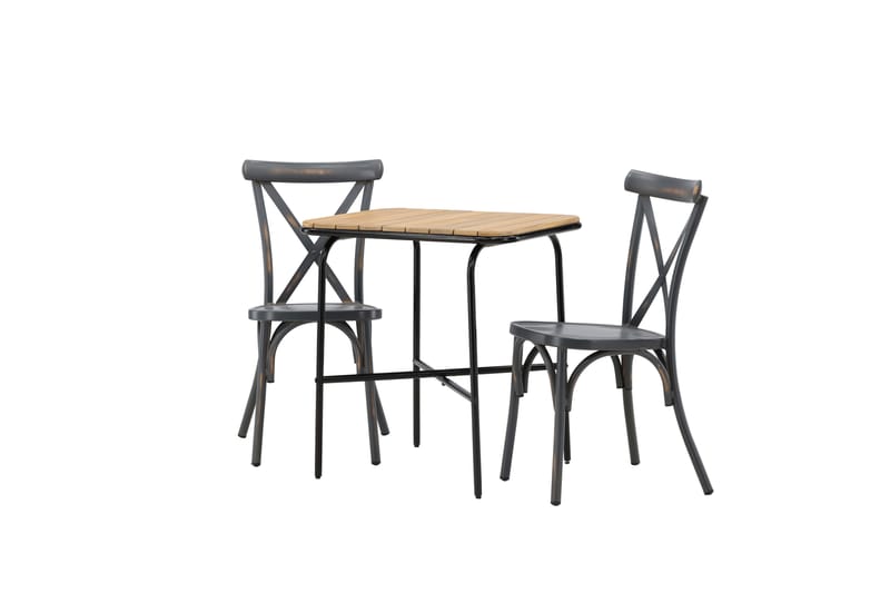 Holmbeck Caféset 70 cm + 2 st Tablas Matstolar - Brun/Mörkgrå - Utemöbler - Utegrupp - Caféset