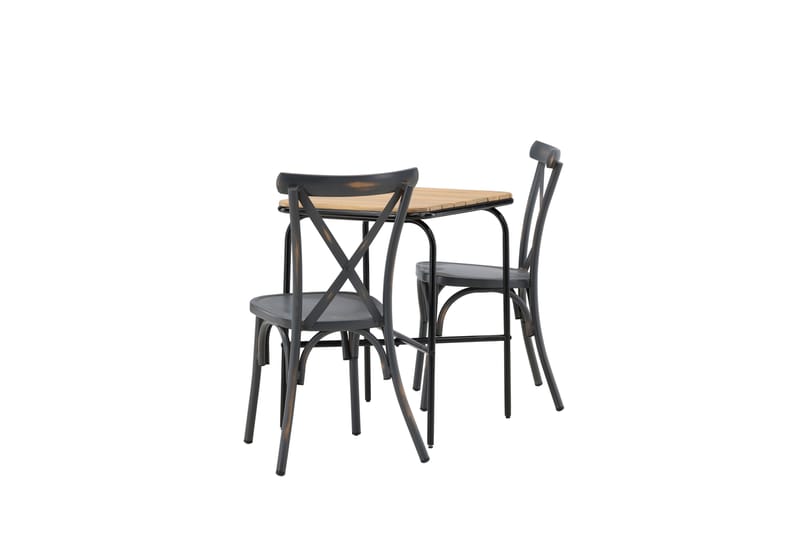 Holmbeck Caféset 70 cm + 2 st Tablas Matstolar - Brun/Mörkgrå - Utemöbler - Utegrupp - Caféset