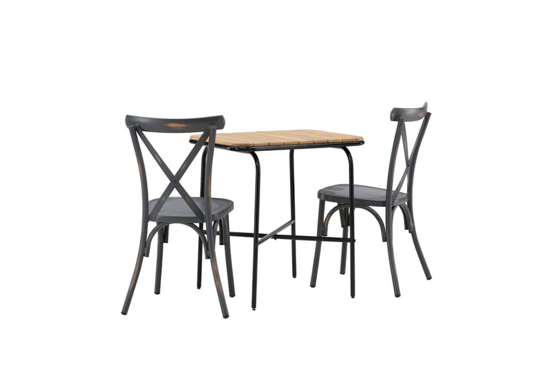 Holmbeck Caféset 70 cm + 2 st Tablas Matstolar - Brun/Mörkgrå - Utemöbler - Utegrupp - Caféset