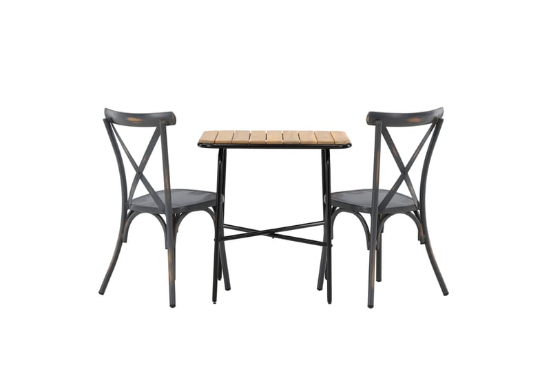 Holmbeck Caféset 70 cm + 2 st Tablas Matstolar - Brun/Mörkgrå - Utemöbler - Utegrupp - Caféset