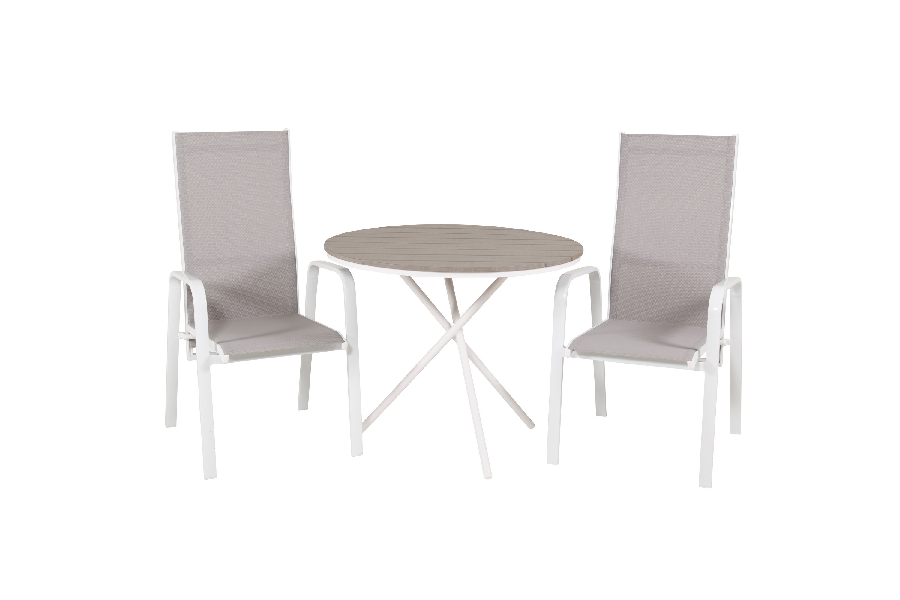 PARMA Caféset Rund Ø90 cm + 2 Copacabana Karmstolar Brun/Vit – Venture Home