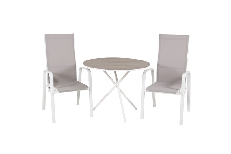 Parma Caféset Rund Ø90 cm + 2 Copacabana Karmstolar - Brun/Vit - Utemöbler - Utegrupp - Caféset