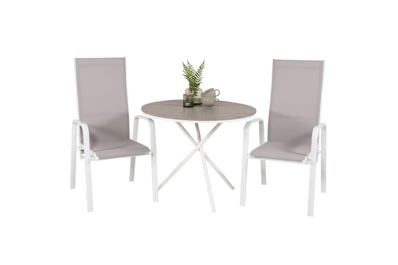 Parma Caféset Rund Ø90 cm + 2 Copacabana Karmstolar - Brun/Vit - Utemöbler - Utegrupp - Caféset