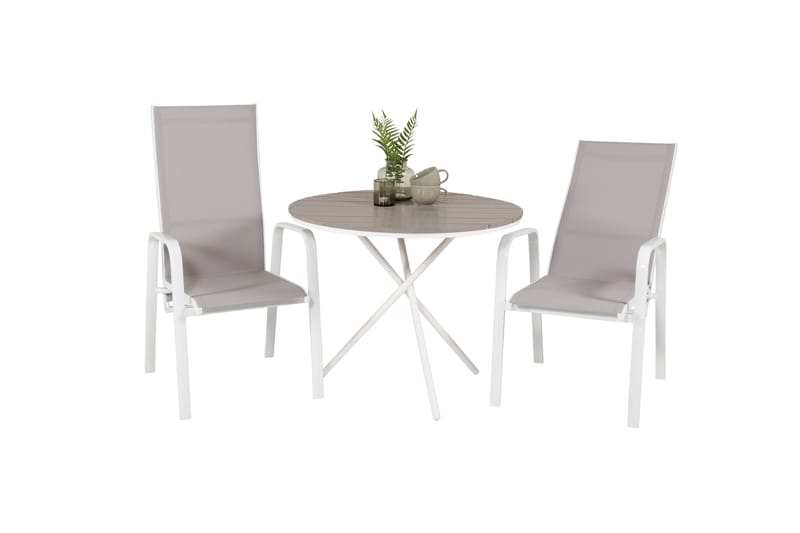 Parma Caféset Rund Ø90 cm + 2 Copacabana Karmstolar - Brun/Vit - Utemöbler - Utegrupp - Caféset