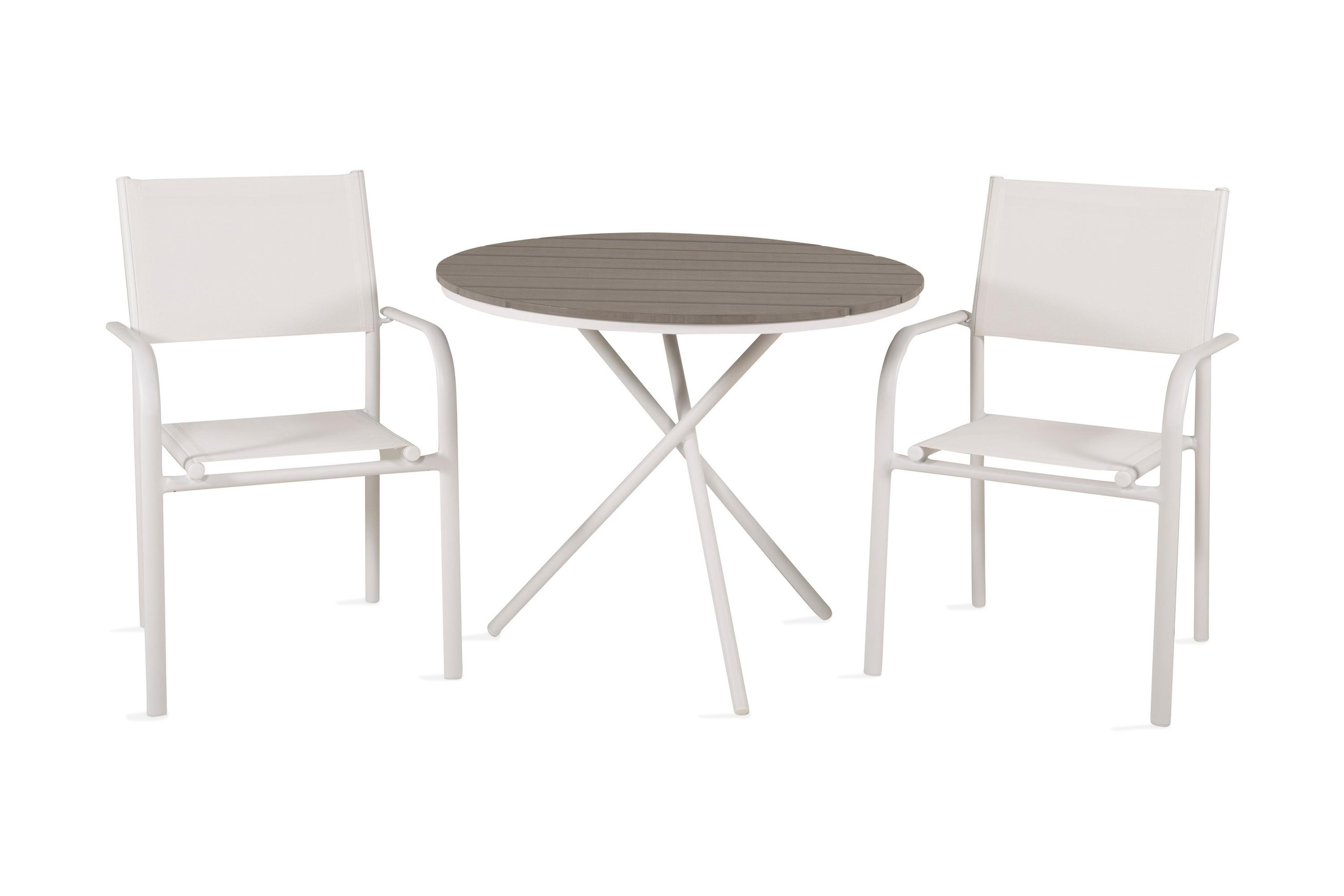 PARMA Caféset Rund Ø90 cm + 2 Santorini Karmstolar Brun/Vit – Venture Home