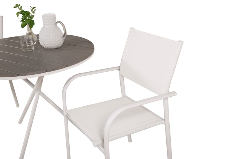 Parma Caféset Rund Ø90 cm + 2 Santorini Karmstolar - Brun/Vit - Utemöbler - Utegrupp - Caféset