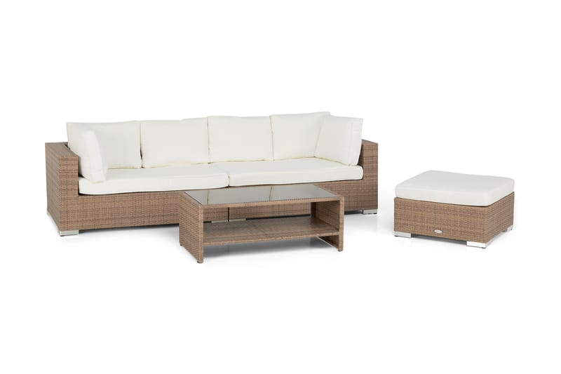 BAHAMAS Loungegrupp Utomhus Medium + Bord Hylla + Divan Sand - Utemöbler - Loungemöbler