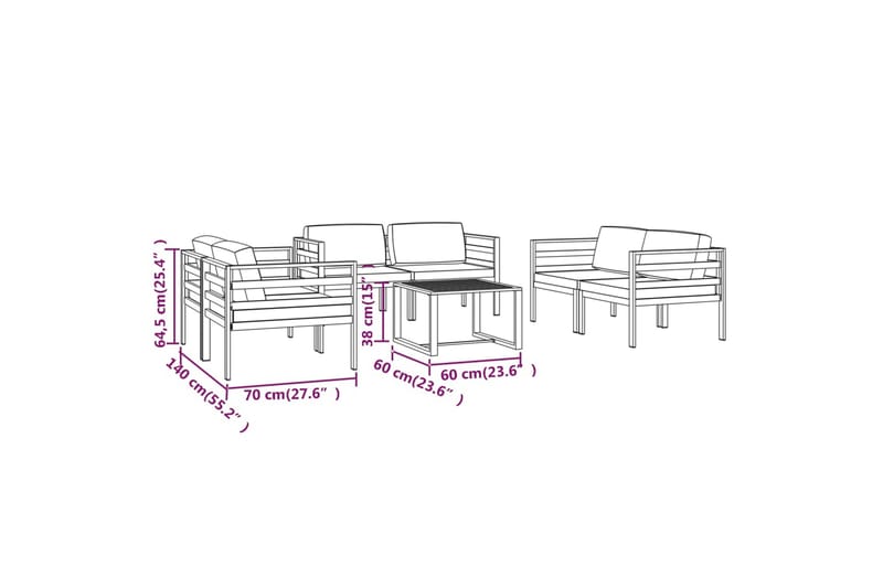 Loungegrupp för trädgården 7 delar med dynor aluminium antra - Antracit - Utemöbler - Utegrupp - Loungegrupp