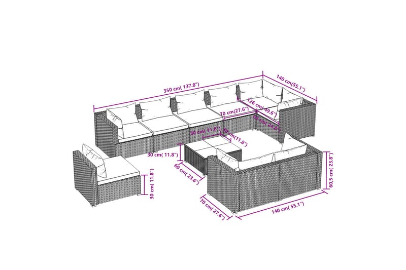Loungegrupp för trädgården m. dynor 10 delar konstrotting br - Brun/Vit - Utemöbler - Utegrupp - Loungegrupp