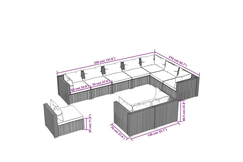 Loungegrupp för trädgården m. dynor 10 delar konstrotting br - Brun/Vit - Utemöbler - Utegrupp - Loungegrupp