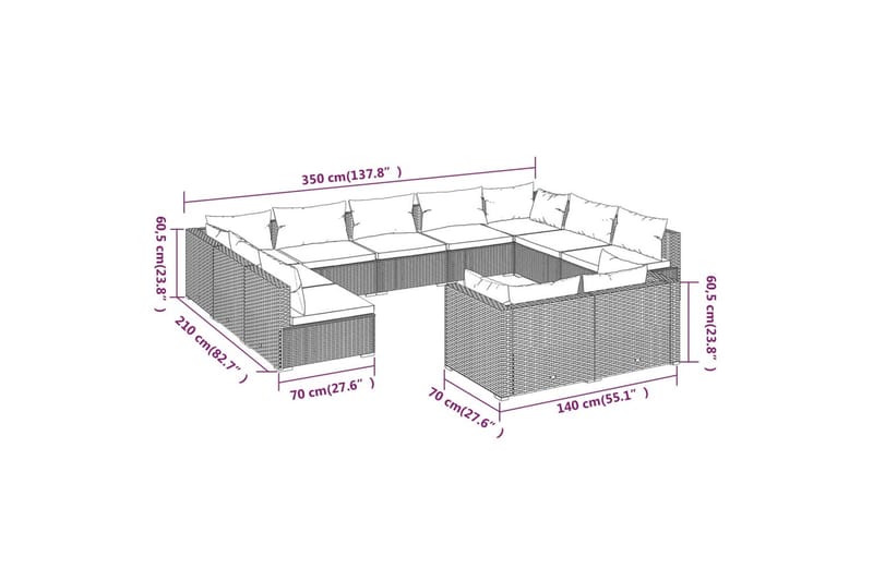 Loungegrupp för trädgården m. dynor 11 delar brun konstrotti - Brun/Vit - Utemöbler - Utegrupp - Loungegrupp