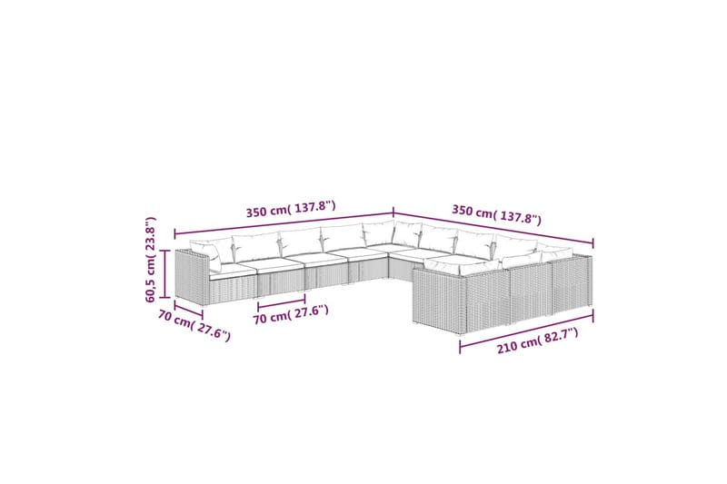 Loungegrupp för trädgården m. dynor 11 delar konstrotting br - Brun/Vit - Utemöbler - Utegrupp - Loungegrupp