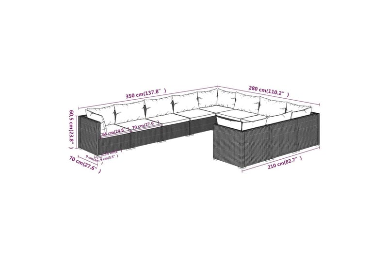 Loungegrupp för trädgården med dynor 10 delar konstrotting b - Brun/Vit - Utemöbler - Utegrupp - Loungegrupp