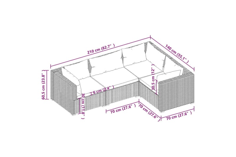 Loungegrupp för trädgården med dynor 4 delar konstrotting br - Brun/Grön - Utemöbler - Utegrupp - Loungegrupp