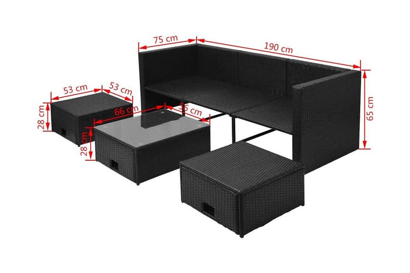 Loungegrupp för trädgården med dynor 4 delar konstrotting sv - Svart - Utemöbler - Utegrupp - Loungegrupp