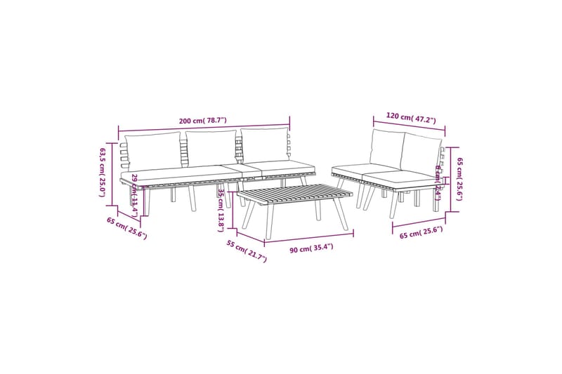 Loungegrupp för trädgården med dynor 4 delar massivt akaciat - Brun - Utemöbler - Utegrupp - Loungegrupp