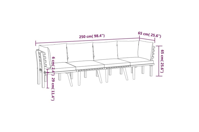 Loungegrupp för trädgården med dynor 4 delar massivt akaciat - Brun - Utemöbler - Utegrupp - Loungegrupp