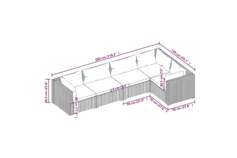 Loungegrupp för trädgården med dynor 5 delar konstrotting br - Brun/Vit - Utemöbler - Utegrupp - Loungegrupp