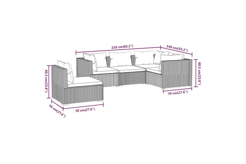 Loungegrupp för trädgården med dynor 5 delar konstrotting br - Brun/Vit - Utemöbler - Utegrupp - Loungegrupp