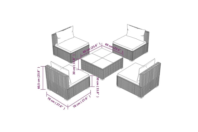 Loungegrupp för trädgården med dynor 5 delar konstrotting br - Brun/Vit - Utemöbler - Utegrupp - Loungegrupp