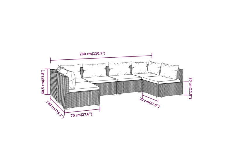 Loungegrupp för trädgården med dynor 6 delar konstrotting br - Brun/Vit - Utemöbler - Utegrupp - Loungegrupp