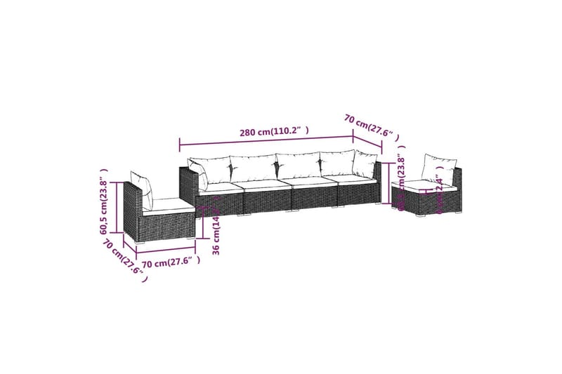 Loungegrupp för trädgården med dynor 6 delar konstrotting br - Brun/Vit - Utemöbler - Utegrupp - Loungegrupp