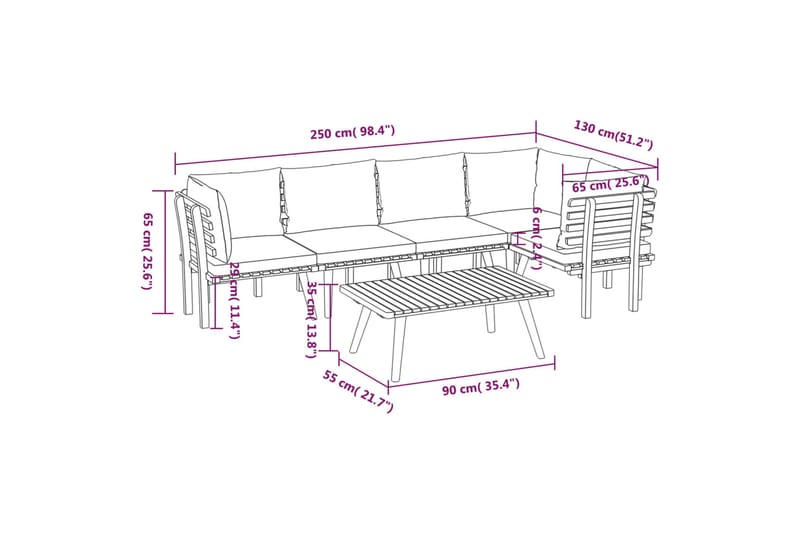 Loungegrupp för trädgården med dynor 6 delar massivt akaciat - Brun - Utemöbler - Utegrupp - Loungegrupp