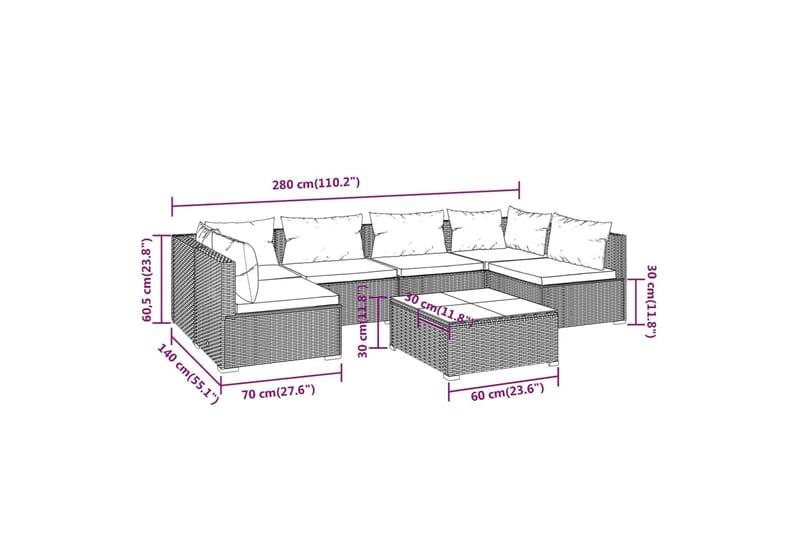 Loungegrupp för trädgården med dynor 7 delar konstrotting br - Brun/Vit - Utemöbler - Utegrupp - Loungegrupp