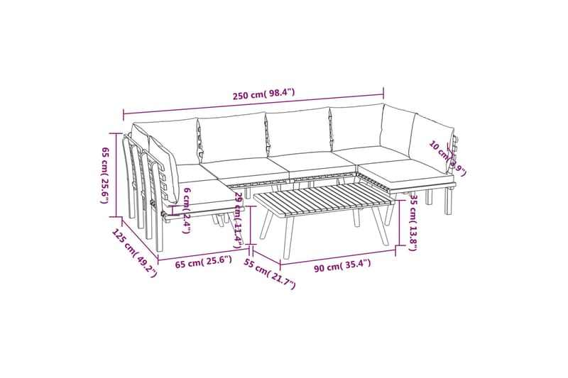 Loungegrupp för trädgården med dynor 7 delar massivt akaciat - Brun - Utemöbler - Utegrupp - Loungegrupp