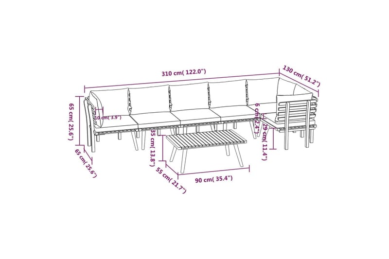 Loungegrupp för trädgården med dynor 7 delar massivt akaciat - Brun - Utemöbler - Utegrupp - Loungegrupp