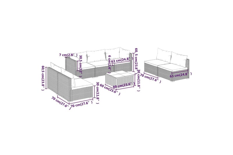 Loungegrupp för trädgården med dynor 8 delar konstrotting br - Brun/Vit - Utemöbler - Utegrupp - Loungegrupp