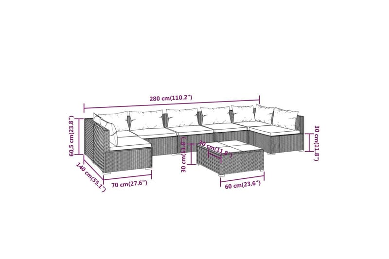 Loungegrupp för trädgården med dynor 8 delar konstrotting br - Brun/Vit - Utemöbler - Utegrupp - Loungegrupp