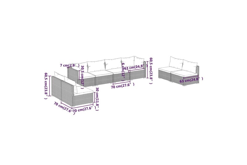 Loungegrupp för trädgården med dynor 8 delar konstrotting br - Brun/Vit - Utemöbler - Utegrupp - Loungegrupp