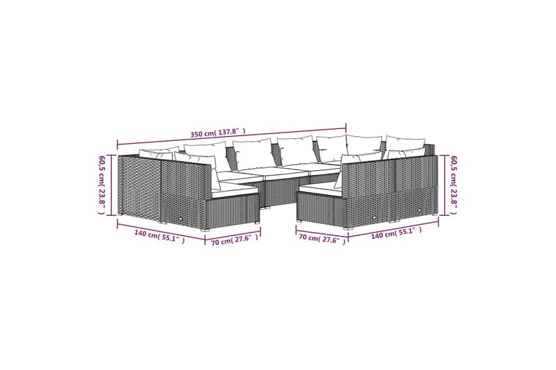 Loungegrupp för trädgården med dynor 9 delar brun konstrotti - Brun/Vit - Utemöbler - Utegrupp - Loungegrupp