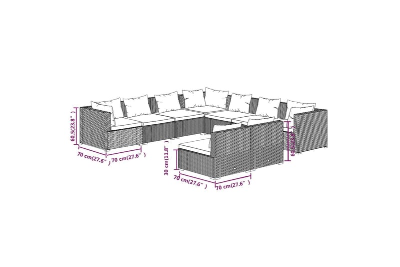 Loungegrupp för trädgården med dynor 9 delar brun konstrotti - Brun/Vit - Utemöbler - Utegrupp - Loungegrupp