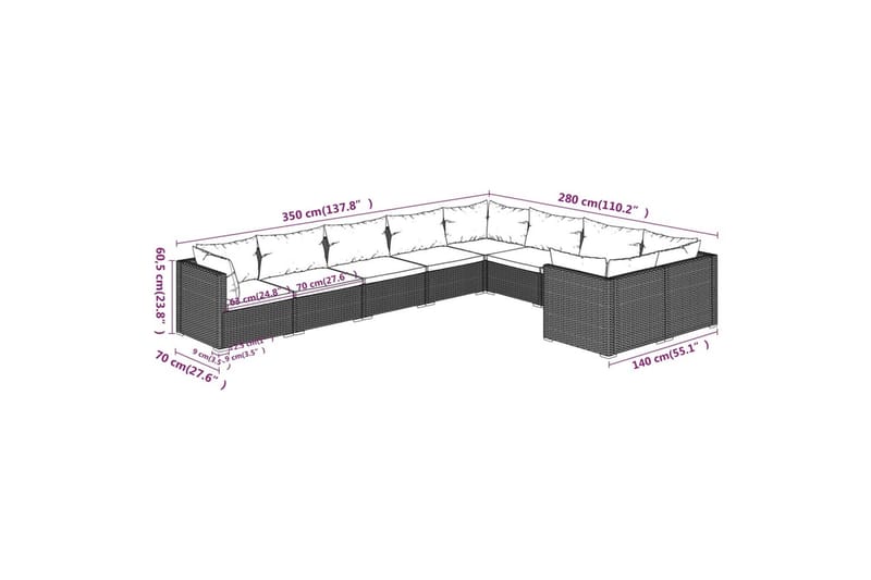 Loungegrupp för trädgården med dynor 9 delar konstrotting br - Brun/Grön - Utemöbler - Utegrupp - Loungegrupp