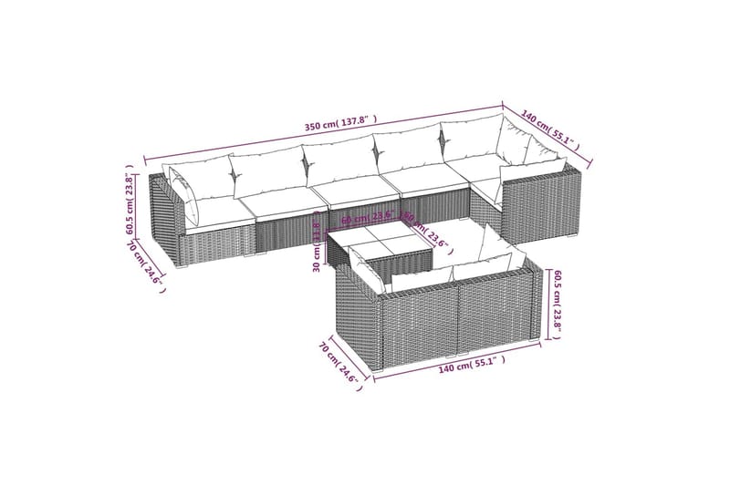 Loungegrupp för trädgården med dynor 9 delar konstrotting br - Brun/Grön - Utemöbler - Utegrupp - Loungegrupp
