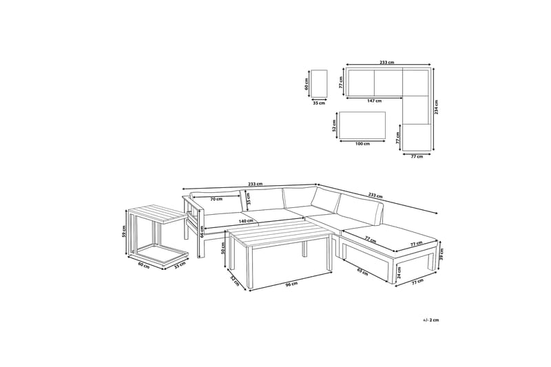 TIRRENA 5-sits Loungegrupp Svart/Grå - Utemöbler - Utegrupp - Loungegrupp