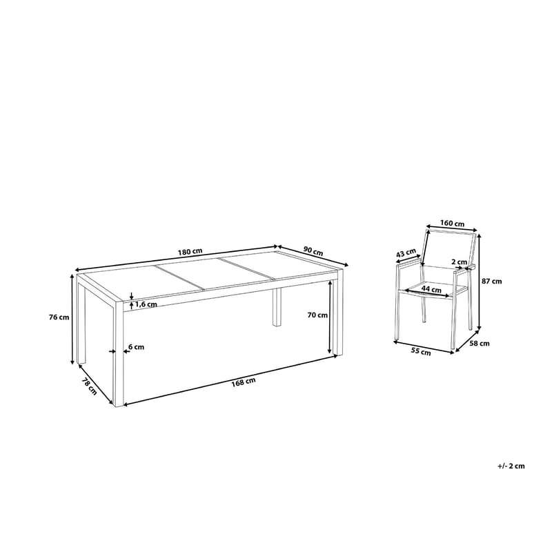 BACOLI Matgrupp 180 cm Silver + 6 Stolar - Utemöbler - Utegrupp - Matgrupper utomhus