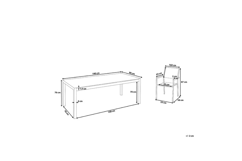 BACOLI Matgrupp 180 cm Svart + 6 Stolar - Utemöbler - Utegrupp - Matgrupper utomhus