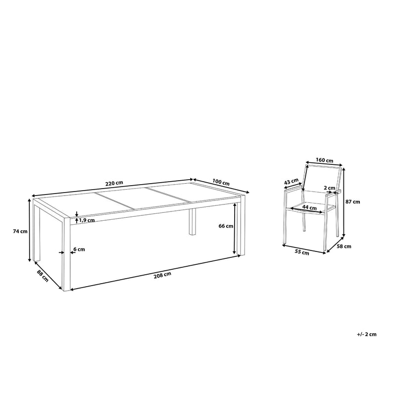 BACOLI Matgrupp 220 cm Svart + 8 Stolar - Utemöbler - Utegrupp - Matgrupper utomhus