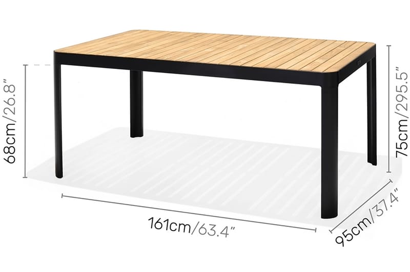 PORTALS Matbord 161 cm Svart/Trä + 2 Bänkar - Utemöbler - Utegrupp - Matgrupper utomhus