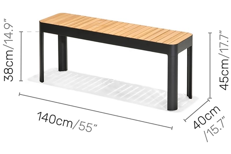 PORTALS Matbord 161 cm Svart/Trä + 2 Bänkar - Utemöbler - Utegrupp - Matgrupper utomhus