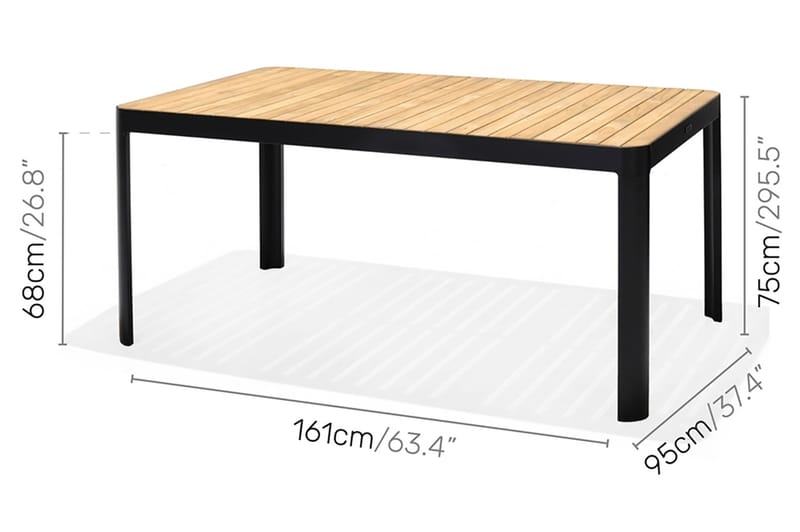 PORTALS Matbord 161 cm Svart/Trä + 6 Stolar - Utemöbler - Utegrupp - Matgrupper utomhus