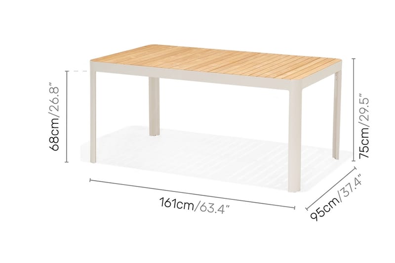 PORTALS Matbord 161 cm Vit/Trä + 4 Karmstolar + Bänk - Utemöbler - Utegrupp - Matgrupper utomhus